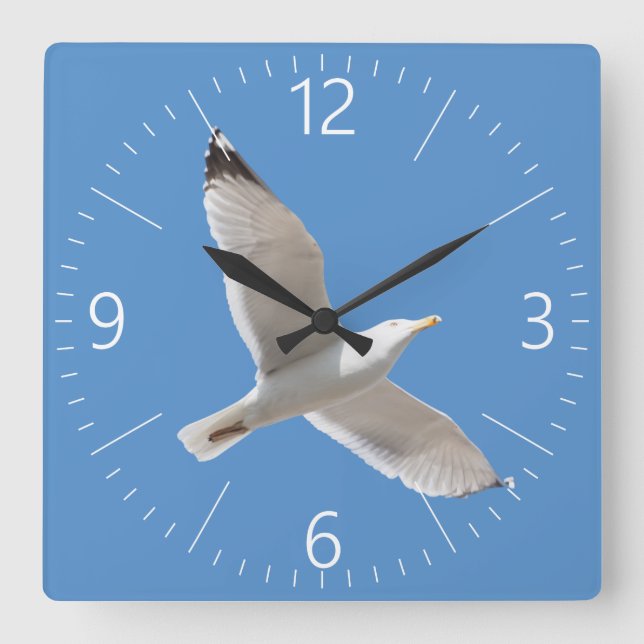 Flying gull square wall clock (Front)