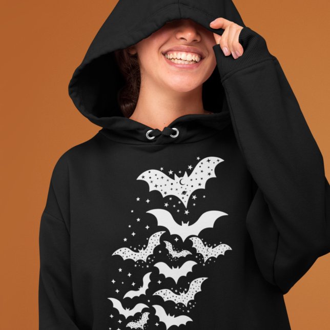 Flying Halloween Galaxy White Bats and Stars Hoodie (Creator Uploaded)