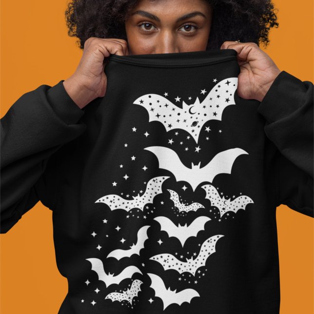 Flying Halloween Galaxy White Bats and Stars Sweatshirt (Creator Uploaded)