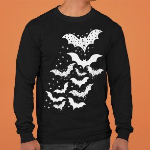 Flying Halloween Galaxy White Bats and Stars T-Shirt