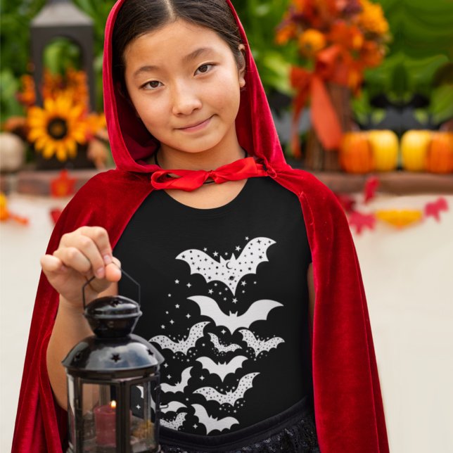 Flying Halloween Galaxy White Bats and Stars T-Shirt (Creator Uploaded)