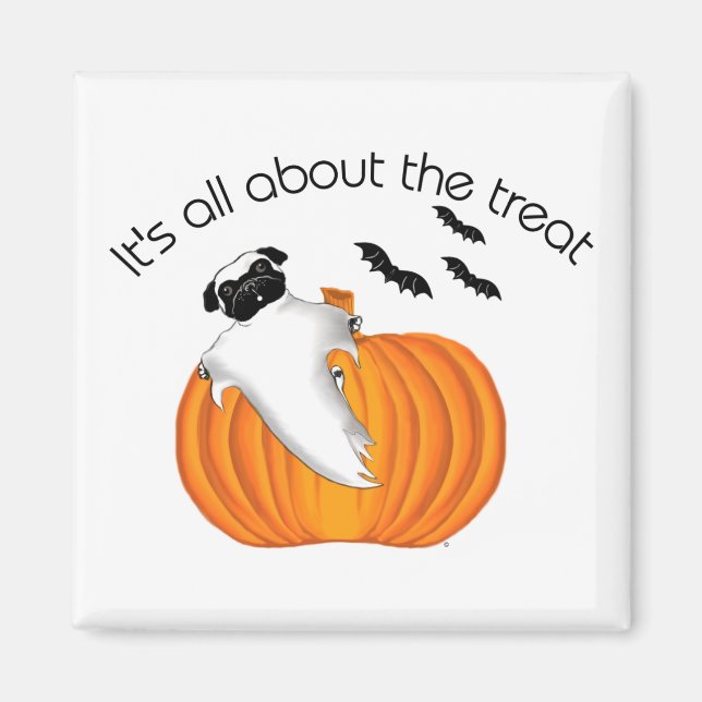 Flying Halloween Pug Ghost Funny Saying Pumpkin Magnet (Front)