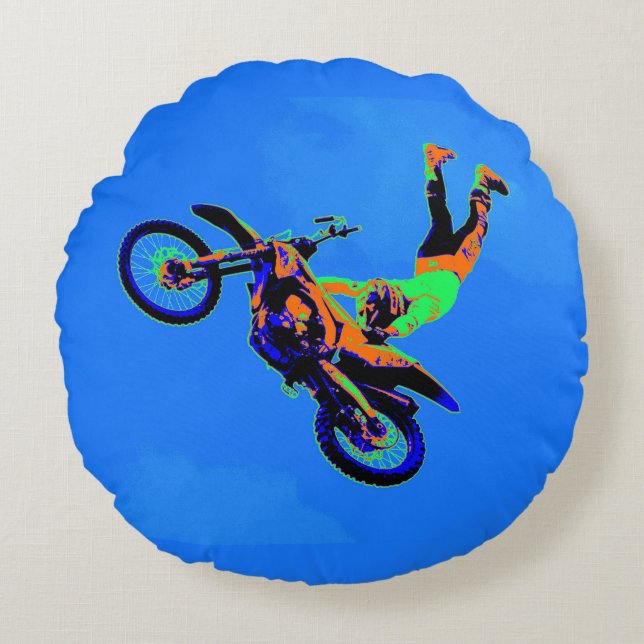 Flying Handstand - Freestyle Motocross Stunt Round Cushion (Front)