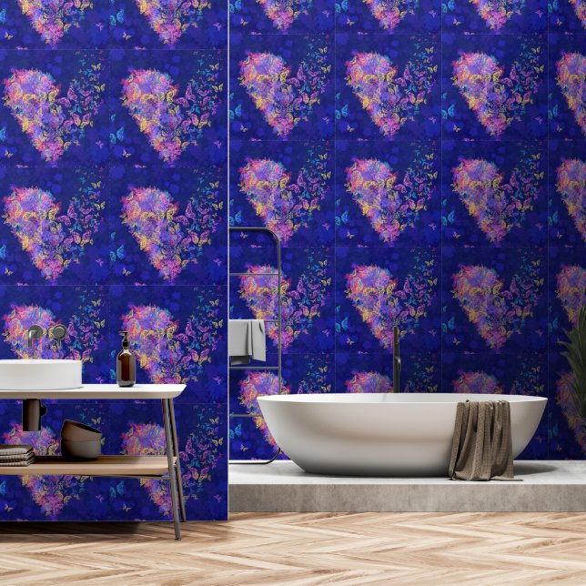 Flying Heart Butterflies Wallpaper (Bathroom)