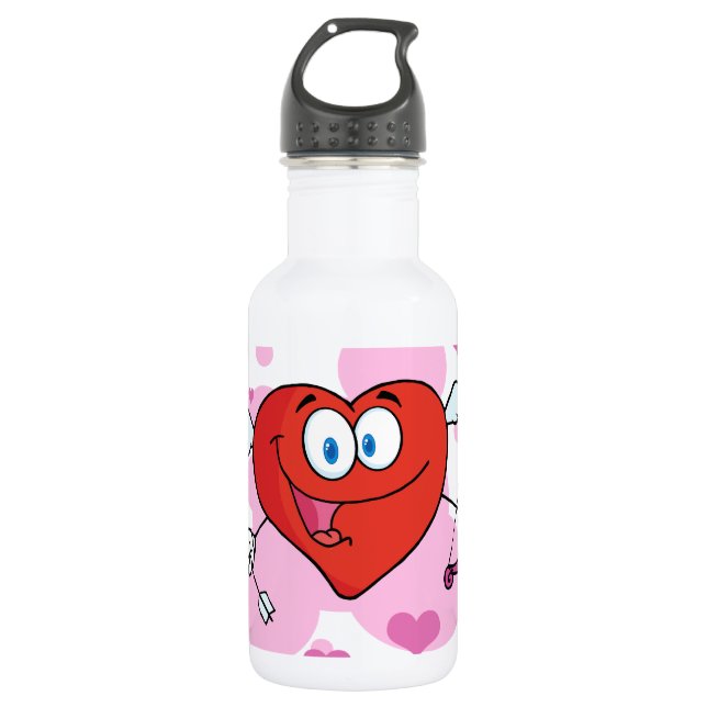 Flying Heart with Bow and Arrow 532 Ml Water Bottle (Front)