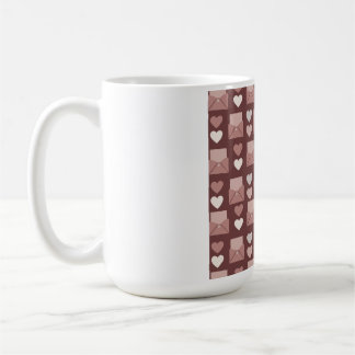 flying hearts, love envelopes and mobile phones. coffee mug