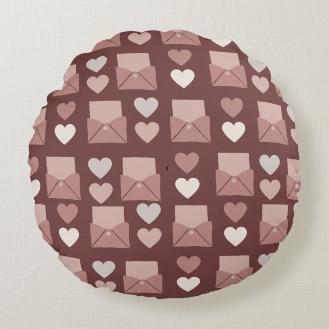 flying hearts, love envelopes and mobile phones round cushion (Front)