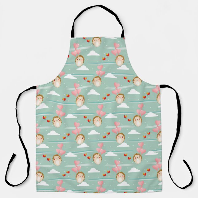 Flying Hedgehog Love Pattern Apron (Front)