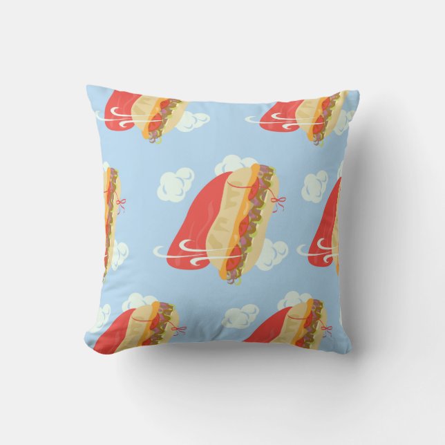 Flying Hero Sandwich Fun Caped Cartoon Cushion (Front)