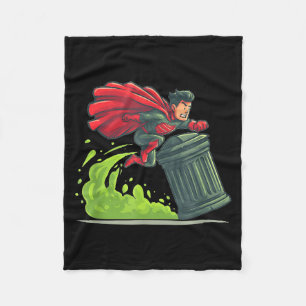 Flying Hero With Trash Can Costume For Take Out Th Fleece Blanket