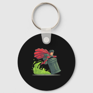 Flying Hero With Trash Can Costume For Take Out Th Key Ring