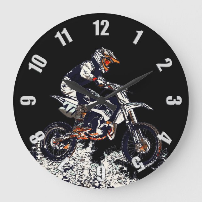 Flying High Motocross Dirt-Bike Racer Large Clock (Front)
