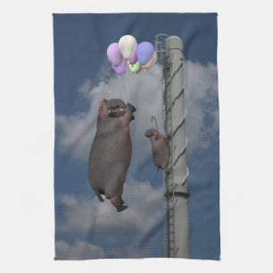 Flying Hippopotamus Tea Towel