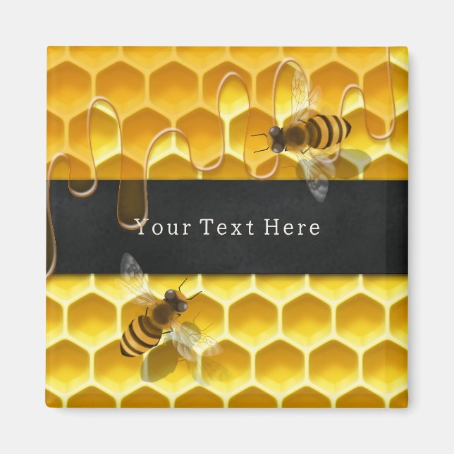 Flying Honeybees over Yellow Honeycomb Custom Magnet (Front)