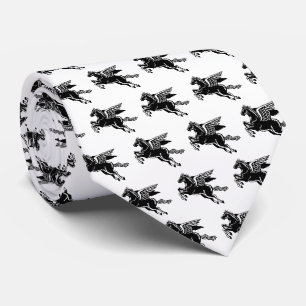 Flying Horse - Black and White on white Tie