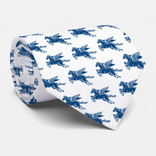 Flying Horse - Indigo Style Blue & White on White Tie
