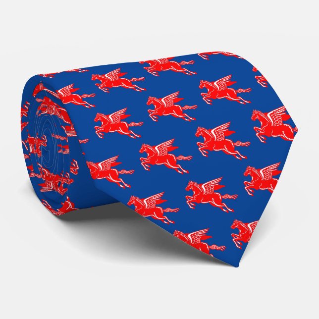 Flying Horse - Red and White on Deep Blue Tie (Rolled)