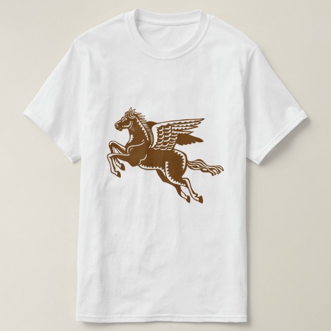 Flying Horse - Walnut Brown and White T-Shirt (Design Front)