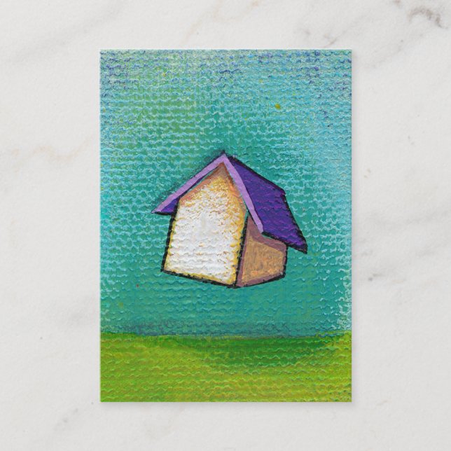 Flying house travelling home fun colourful happy business card (Front)