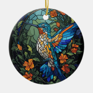Flying Humming Bird Colourful Stained Glass Ceramic Ornament