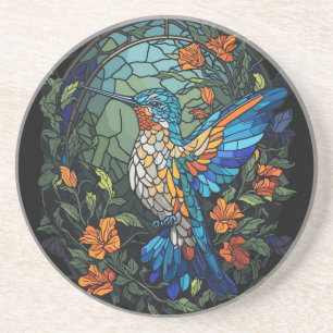 Flying Humming Bird Colourful Stained Glass Coaster