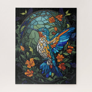 Flying Humming Bird Colourful Stained Glass Jigsaw Puzzle