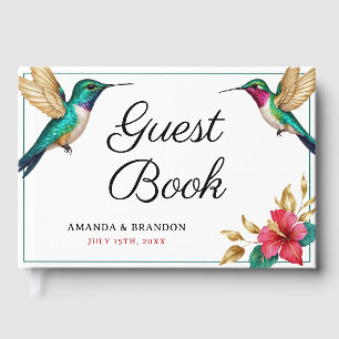 Flying Hummingbirds Red Tropical Flower Wedding Guest Book