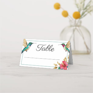 Flying Hummingbirds Red Tropical Flower Wedding Place Card