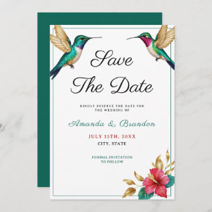 Flying Hummingbirds Red Tropical Flower Wedding Save The Date