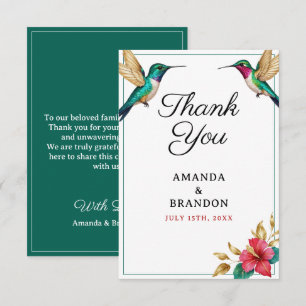 Flying Hummingbirds Red Tropical Flower Wedding Thank You Card