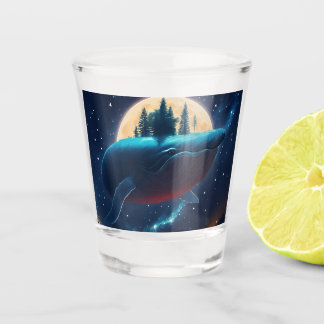 Flying Humpback Whale Moonlight Sea Starry Forests Shot Glass