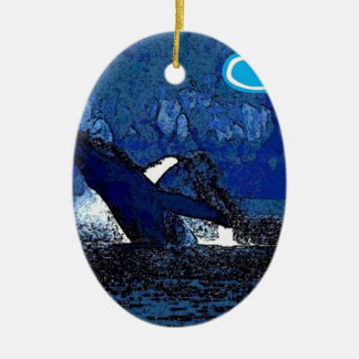 Flying Humpback Whale with heart gifts Ceramic Ornament