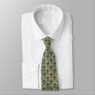 Flying Insect Illustration On Taupe & Blue Floral Tie