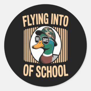 Flying Into 100 Days Of School Camo Duck Classic Round Sticker