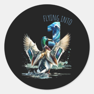 Flying Into 1 Duck Hunting 1st Birthday Party 1 Ye Classic Round Sticker