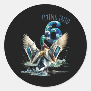Flying Into 6 Duck Hunting 6th Birthday Party 6 Ye Classic Round Sticker