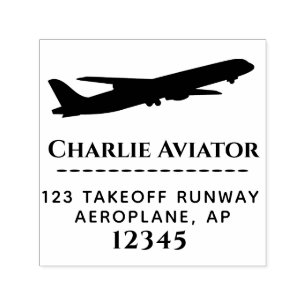 Flying Jet Airplane Silhouette Travel Address     Self-inking Stamp