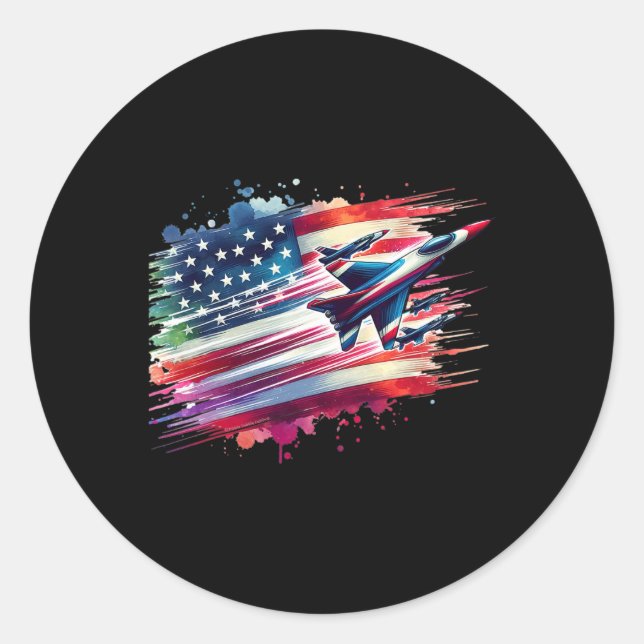 Flying Jets American Flag Usa Patriotic 4th Of Jul Classic Round Sticker (Front)