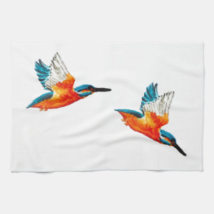 Flying Kingfisher Art Tea Towel