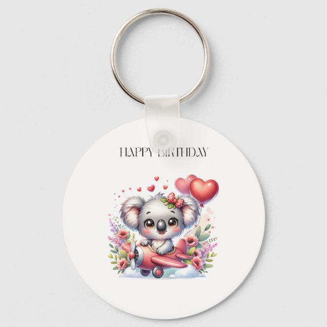 Flying Koala Birthday Key Ring (Front)