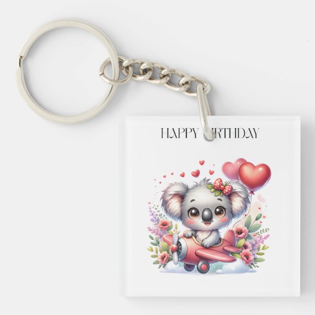 Flying Koala Birthday Key Ring (Front)