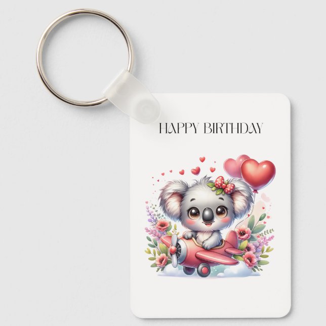 Flying Koala Birthday Key Ring (Front)
