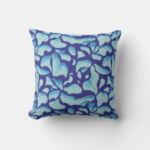 Flying Leaves   Blue Leaf Pattern Cushion
