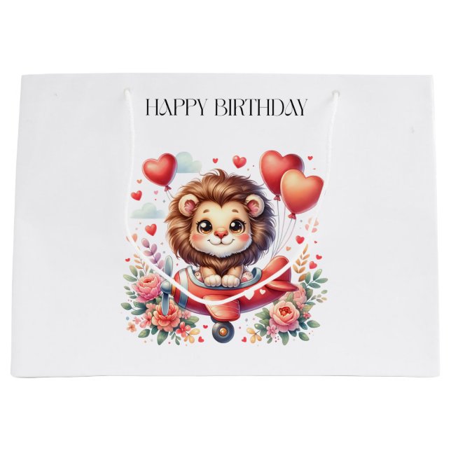 Flying Lion Birthday Large Gift Bag (Front)