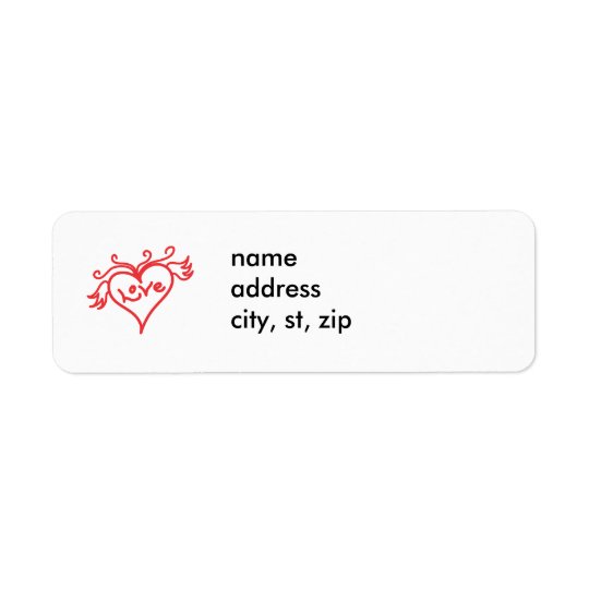 Flying love heart Valentine's Day Return Address Label