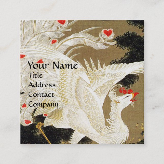 FLYING LOVE PHOENIX, White Feathers,Hearts,Floral Square Business Card (Front)