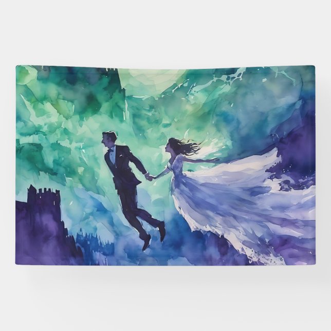 Flying Lovers - Watercolor Painting Banner (Horizontal)