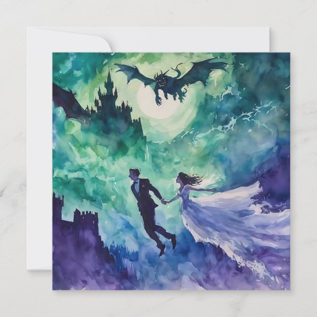 Flying Lovers - Watercolor Painting Invitation (Front)