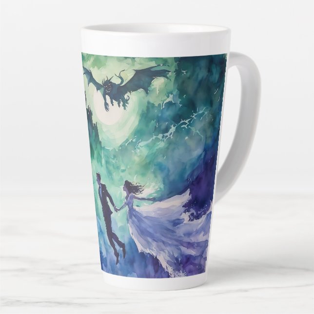 Flying Lovers - Watercolor Painting Latte Mug (Right Angle)