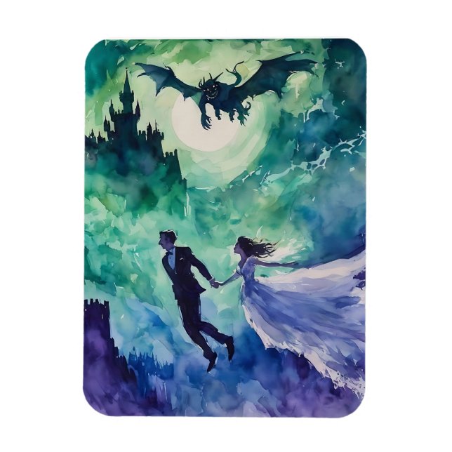 Flying Lovers - Watercolor Painting Magnet (Vertical)